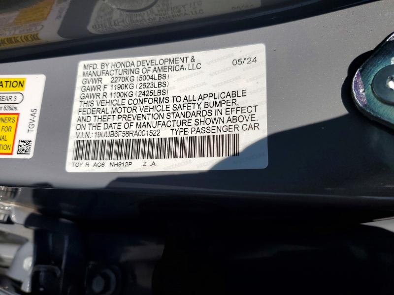 60201026 :رقم المزاد ، 19UUB6F58RA001522 vin ، 2024 Acura Tlx مزاد بيع