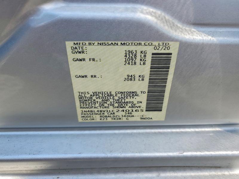 Продажа на аукционе авто 2020 Nissan Altima, vin: 1N4BL4BV1LC240165, номер лота: 60593606