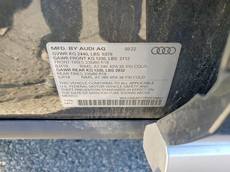 2023 Audi Q5 მანქანა იყიდება აუქციონზე, vin: WA1ABAFY7P2010681, აუქციონის ნომერი: 60858556