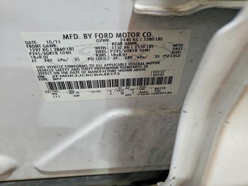2012 Ford Edge მანქანა იყიდება აუქციონზე, vin: 2FMDK3JC6CBA45173, აუქციონის ნომერი: 62764066