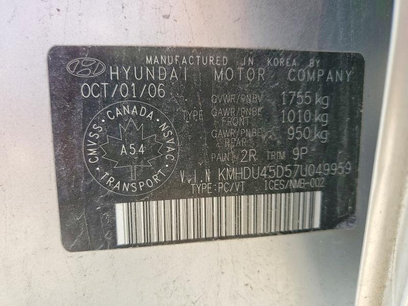 Aukcja sprzedaży 2007 Hyundai Elantra, vin: KMHDU45D57U049959, numer aukcji: 58698826