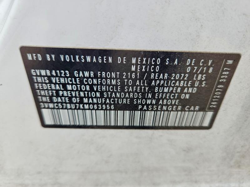 2019 Volkswagen Jetta მანქანა იყიდება აუქციონზე, vin: 3VWC57BU7KM063956, აუქციონის ნომერი: 60975076