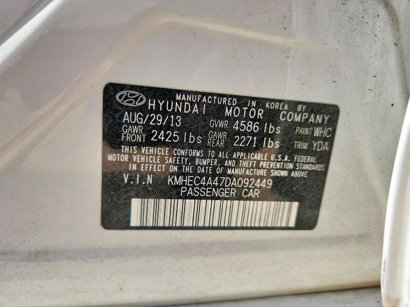 2013 Hyundai Sonata მანქანა იყიდება აუქციონზე, vin: KMHEC4A47DA092449, აუქციონის ნომერი: 59579776