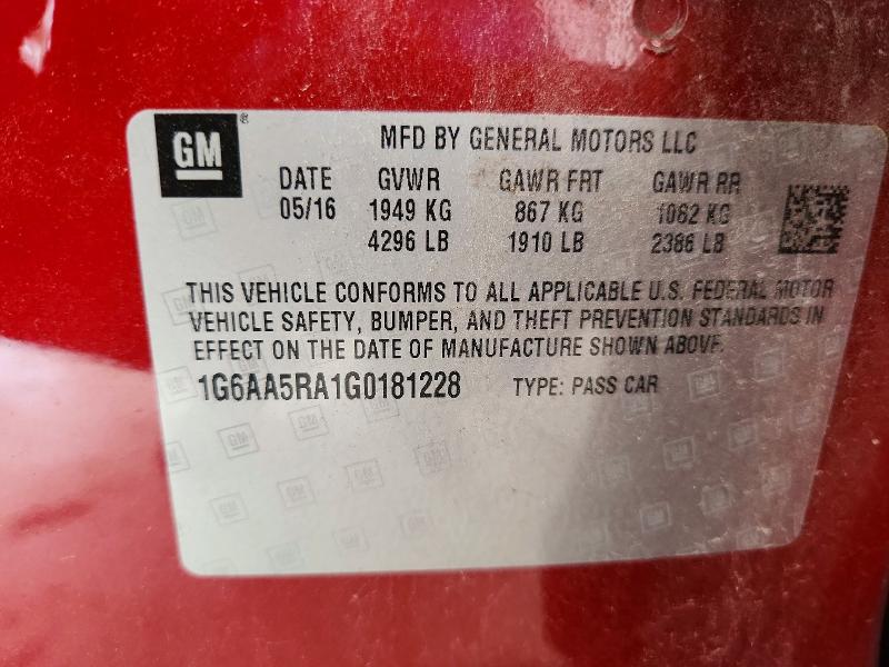 2016 Cadillac Ats მანქანა იყიდება აუქციონზე, vin: 1G6AA5RA1G0181228, აუქციონის ნომერი: 60054306