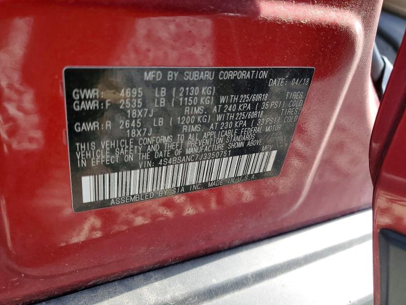 2018 Subaru Outback მანქანა იყიდება აუქციონზე, vin: 4S4BSANC7J3350751, აუქციონის ნომერი: 59845756