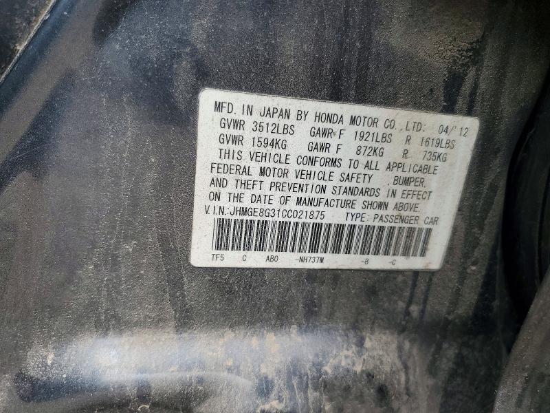 Продаж на аукціоні авто 2012 Honda Fit, vin: JHMGE8G31CC021875, номер лоту: 85630265