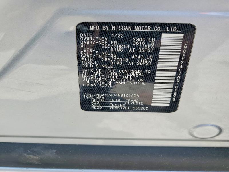 60457336 :رقم المزاد ، JN8AY2AC4N9161878 vin ، 2022 Nissan Armada مزاد بيع