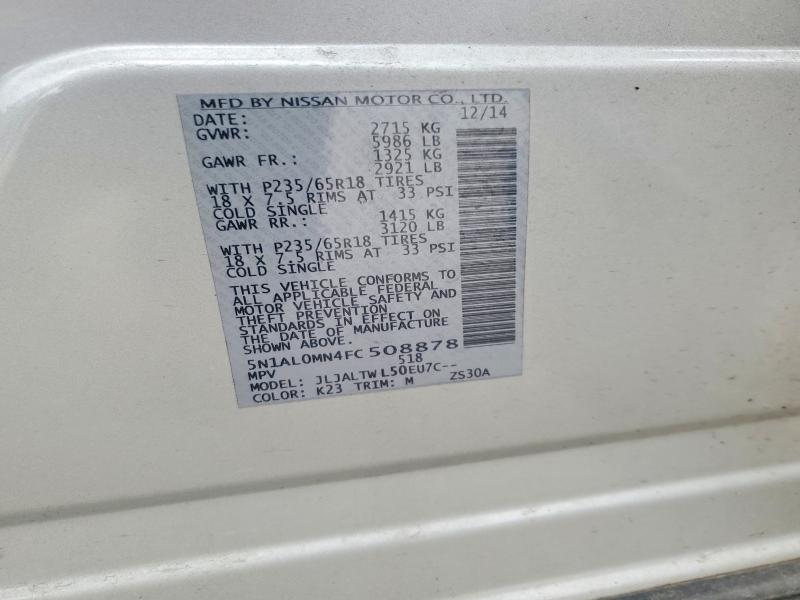 Продажа на аукционе авто 2015 Infiniti Qx60, vin: 5N1AL0MN4FC508878, номер лота: 62247556
