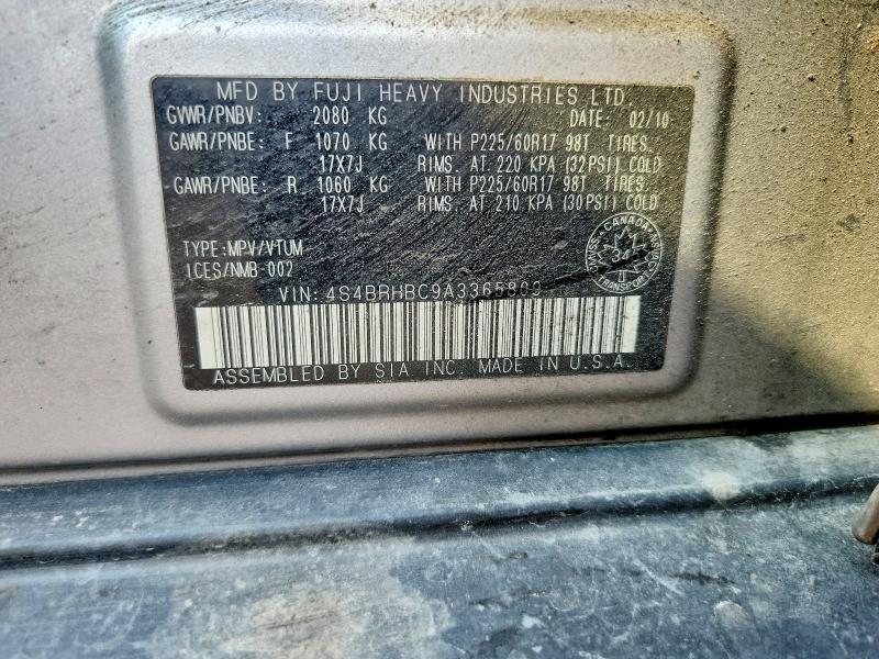 61711376 :رقم المزاد ، 4S4BRHBC9A3365809 vin ، 2010 Subaru Outback مزاد بيع