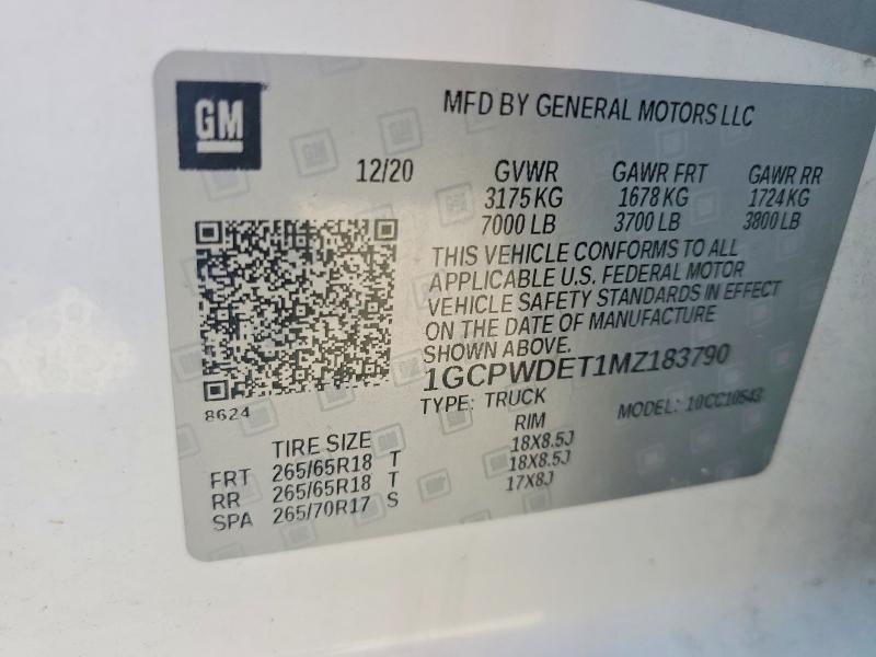 Aukcja sprzedaży 2021 Chevrolet Silverado, vin: 1GCPWDET1MZ183790, numer aukcji: 59315986