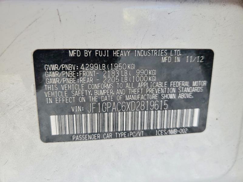 Aukcja sprzedaży 2013 Subaru Impreza, vin: JF1GPAC6XD2819615, numer aukcji: 63511516
