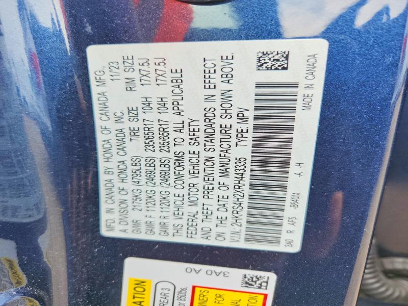 63349546 :رقم المزاد ، 2HKRS4H2XRH443335 vin ، 2024 Honda Cr-v مزاد بيع