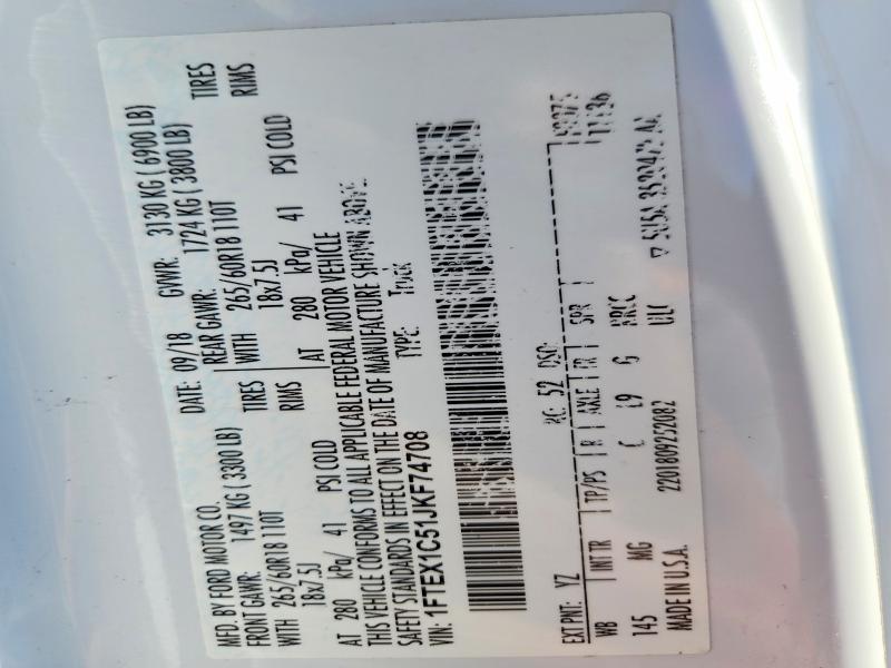 Aukcja sprzedaży 2018 Ford F150, vin: 1FTEX1C51JKF74708, numer aukcji: 59316596