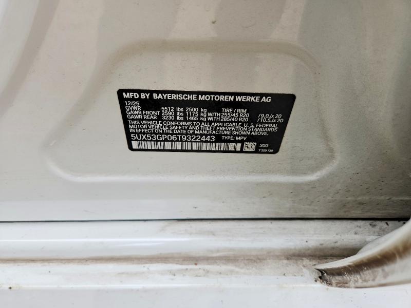 60303776 :رقم المزاد ، 5UX53GP06T9322443 vin ، 2026 Bmw X3 مزاد بيع