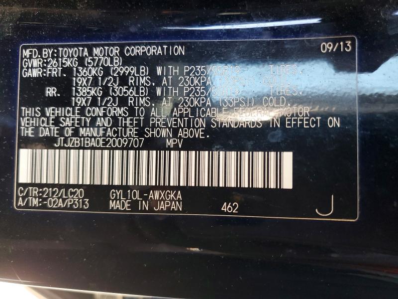 Aukcja sprzedaży 2014 Lexus Rx, vin: JTJZB1BA0E2009707, numer aukcji: 61241646