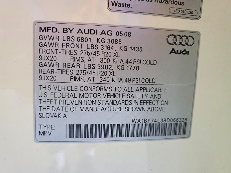 Продажа на аукционе авто 2008 Audi Q7, vin: WA1BY74L38D066328, номер лота: 60151696