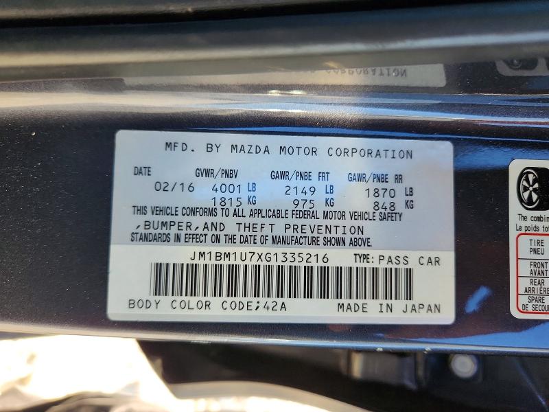 Aukcja sprzedaży 2016 Mazda 3, vin: JM1BM1U7XG1335216, numer aukcji: 62206866