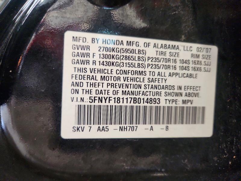 Aukcja sprzedaży 2007 Honda Pilot, vin: 5FNYF18117B014893, numer aukcji: 61589676