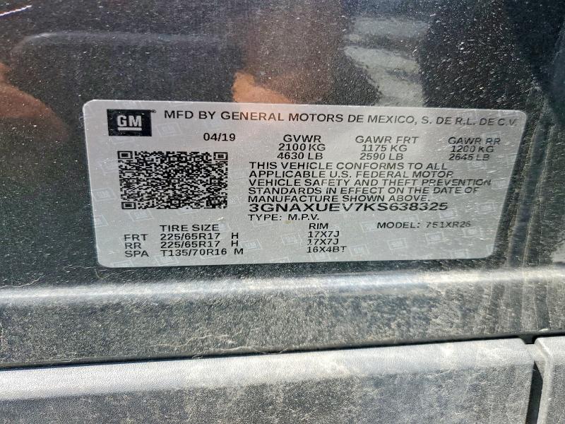 Продаж на аукціоні авто 2019 Chevrolet Equinox, vin: 3GNAXUEV7KS638325, номер лоту: 59224046