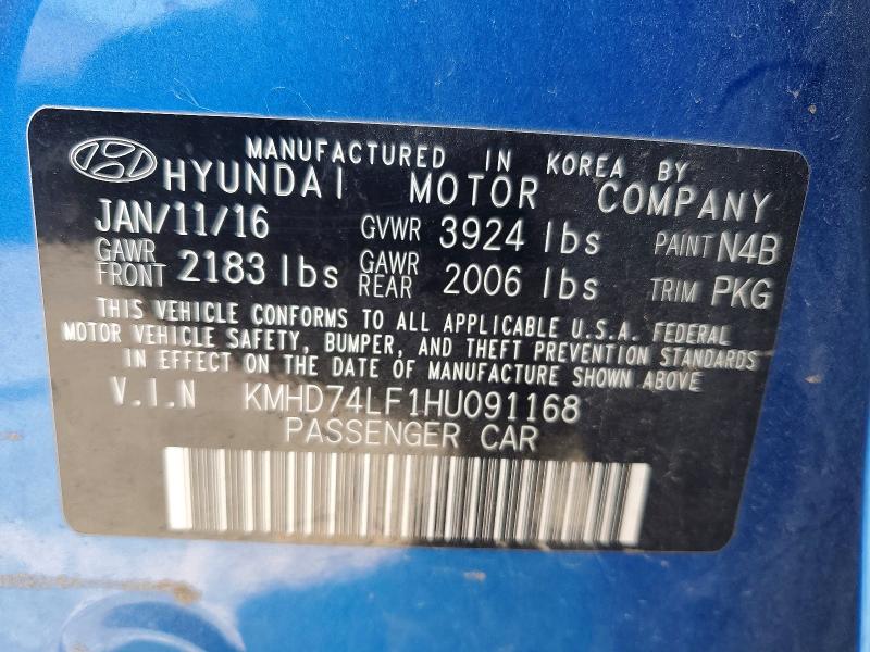 62958806 :رقم المزاد ، KMHD74LF1HU091168 vin ، 2017 Hyundai Elantra مزاد بيع