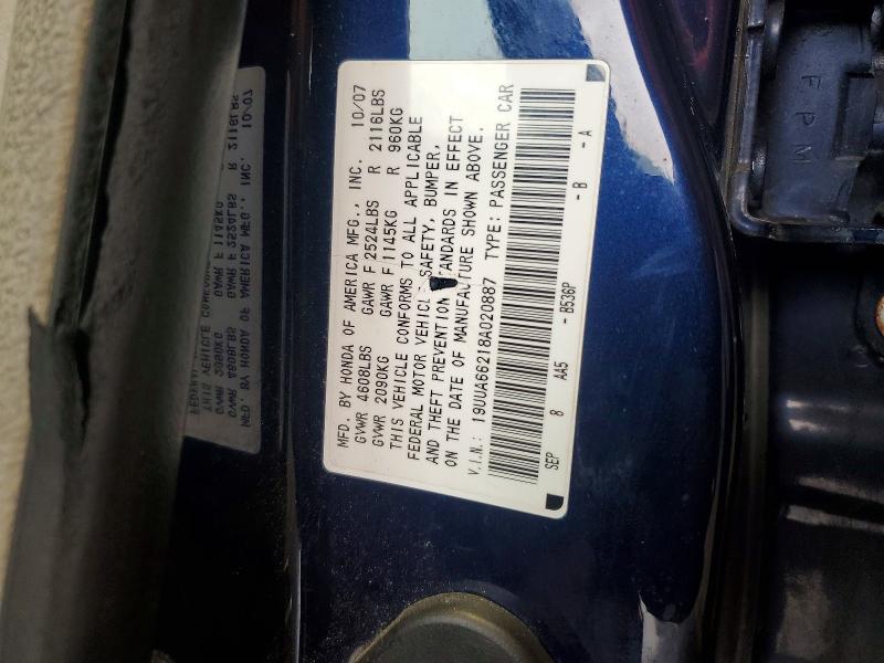 61597816 :رقم المزاد ، 19UUA66218A020887 vin ، 2008 Acura Tl مزاد بيع