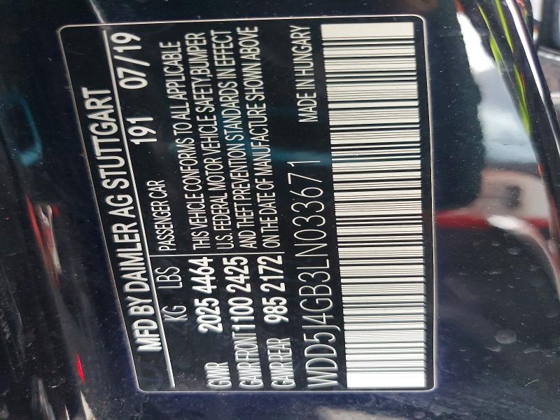 61854186 :رقم المزاد ، WDD5J4GB3LN033671 vin ، 2020 Mercedes-benz Cla مزاد بيع