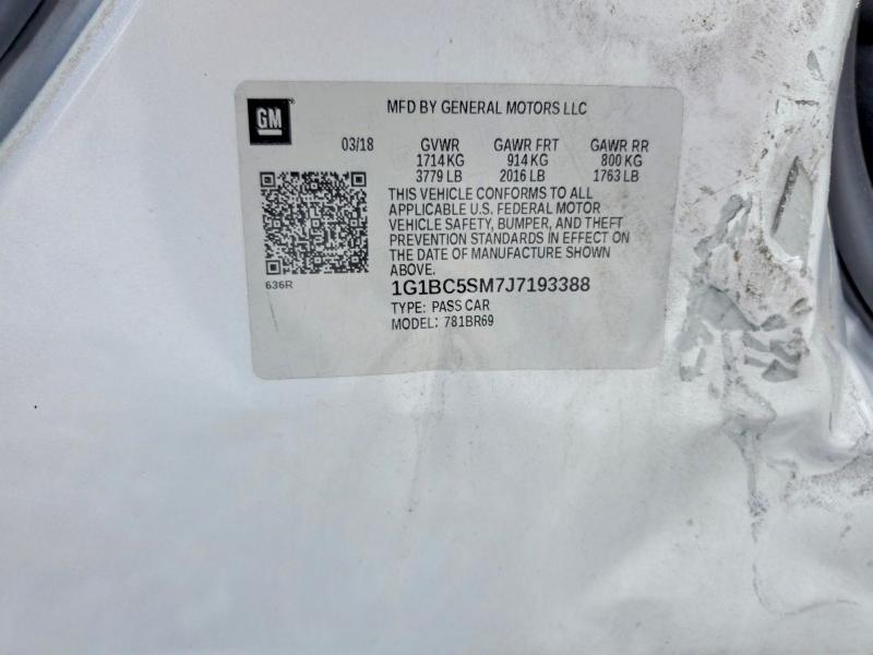 Продаж на аукціоні авто 2018 Chevrolet Cruze, vin: 1G1BC5SM7J7193388, номер лоту: 61524746