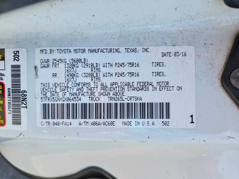 Продажа на аукционе авто 2016 Toyota Tacoma, vin: 5TFRX5GNXGX064534, номер лота: 65968386