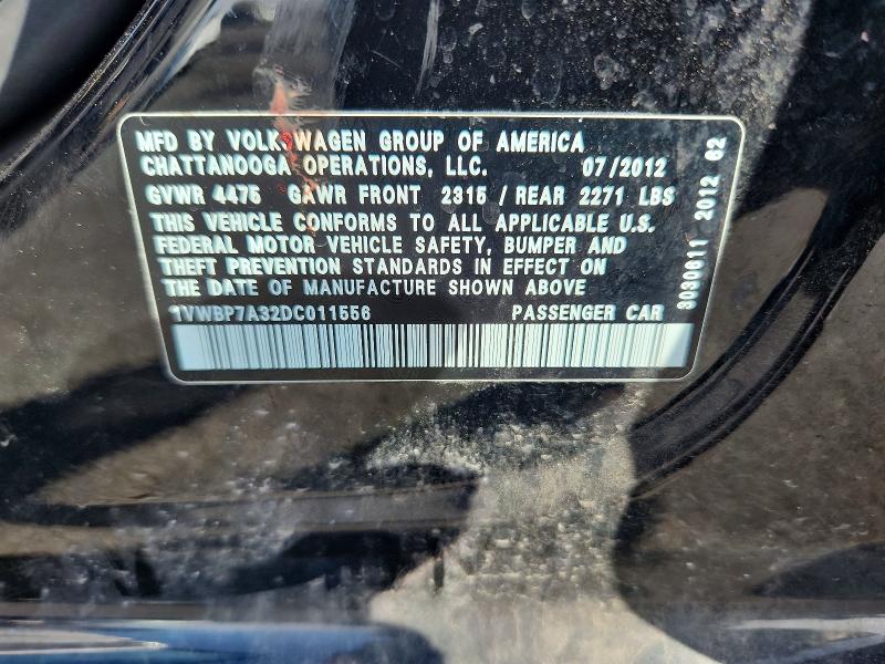Продаж на аукціоні авто 2013 Volkswagen Passat, vin: 1VWBP7A32DC011556, номер лоту: 63023466