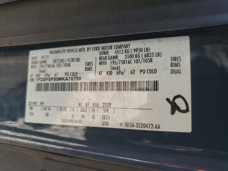 Aukcja sprzedaży 2021 Ford Transit, vin: 1FDDF6P80MKA70750, numer aukcji: 62263686