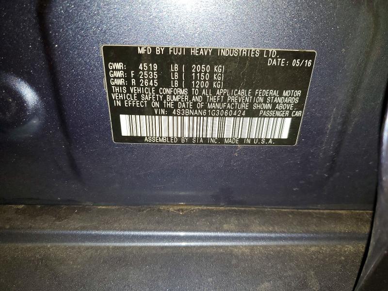 61609686 :رقم المزاد ، 4S3BNAN61G3060424 vin ، 2016 Subaru Legacy مزاد بيع
