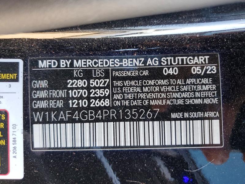61442286 :رقم المزاد ، W1KAF4GB4PR135267 vin ، 2023 Mercedes-benz C مزاد بيع