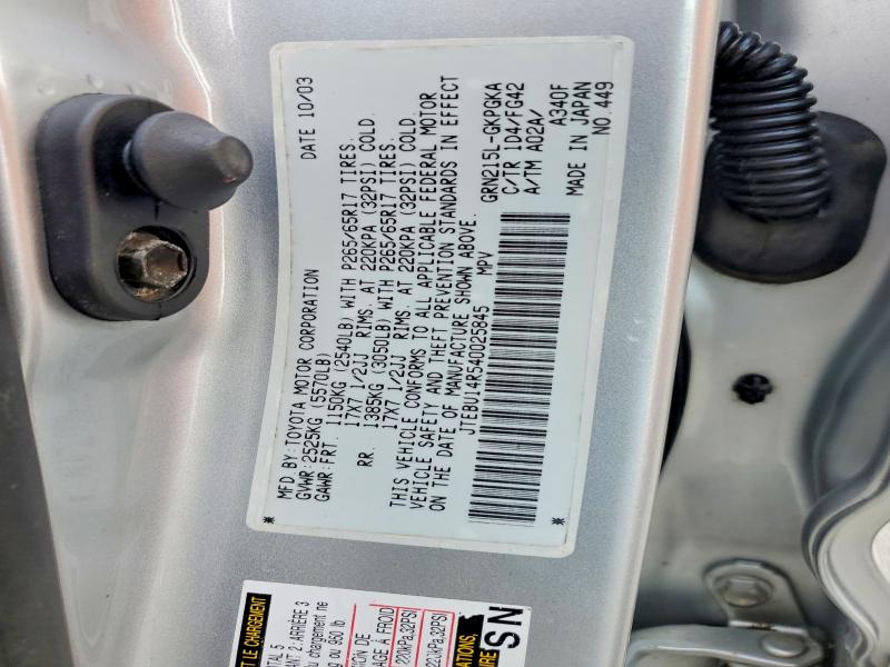 61620446 :رقم المزاد ، JTEBU14R540025845 vin ، 2004 Toyota 4runner مزاد بيع