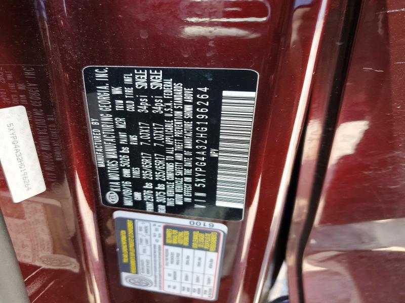 59843156 :رقم المزاد ، 5XYPG4A32HG196264 vin ، 2017 Kia Sorento مزاد بيع