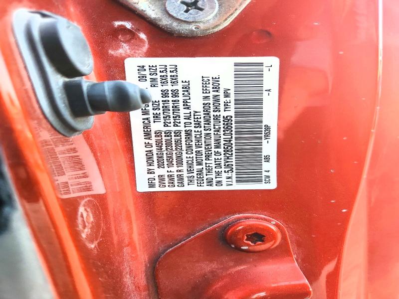 60845296 :رقم المزاد ، 5J6YH28504L036695 vin ، 2004 Honda Element مزاد بيع