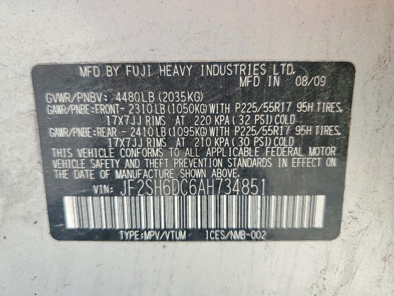 Продаж на аукціоні авто 2010 Subaru Forester, vin: JF2SH6DC6AH734851, номер лоту: 60391816