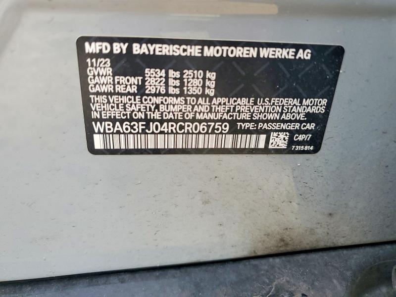 61534876 :رقم المزاد ، WBA63FJ04RCR06759 vin ، 2024 Bmw 540 مزاد بيع