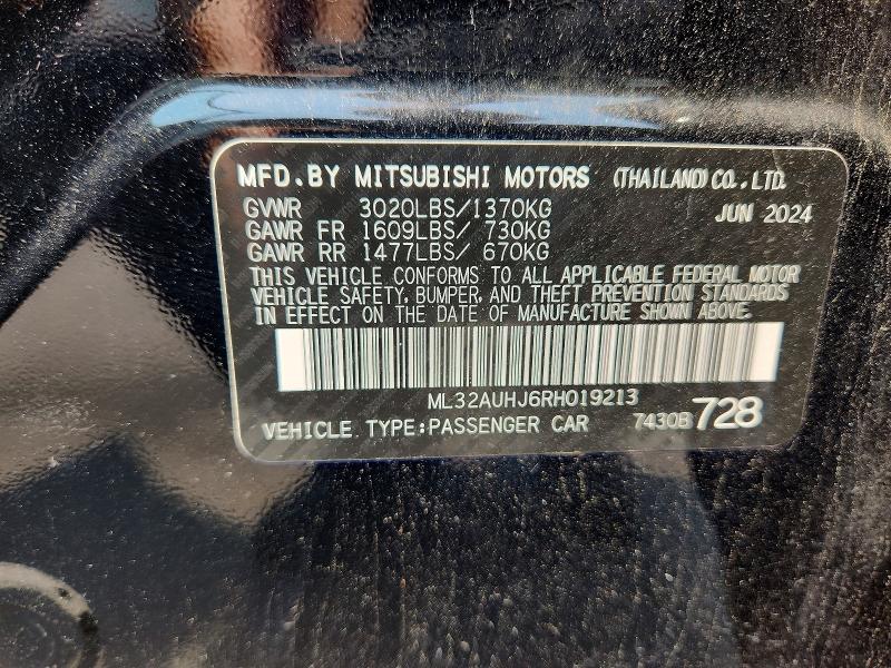 2024 Mitsubishi Mirage მანქანა იყიდება აუქციონზე, vin: ML32AUHJ6RH019213, აუქციონის ნომერი: 60957896