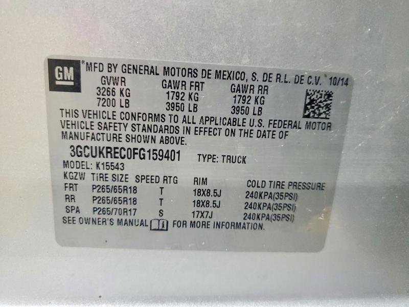 2015 Chevrolet Silverado მანქანა იყიდება აუქციონზე, vin: 3GCUKREC0FG159401, აუქციონის ნომერი: 61891266