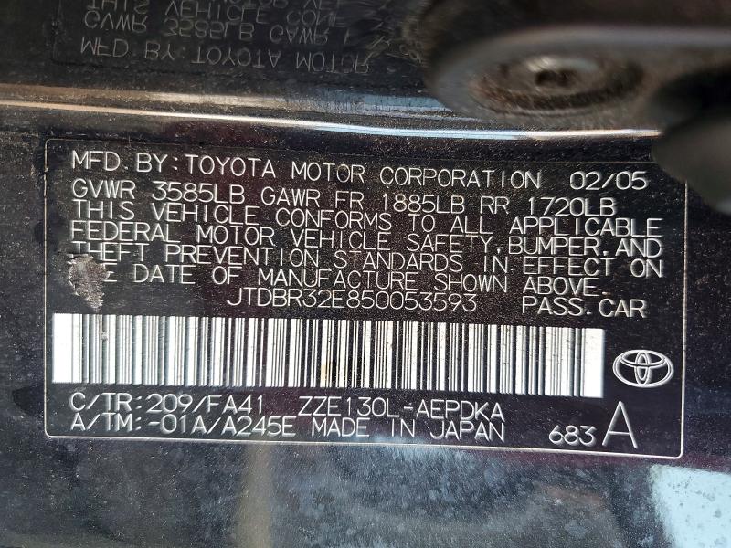 62610756 :رقم المزاد ، JTDBR32E850053593 vin ، 2005 Toyota Corolla مزاد بيع