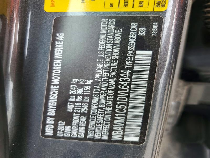 Продаж на аукціоні авто 2013 Bmw X1, vin: WBAVM1C51DVL64344, номер лоту: 61795486