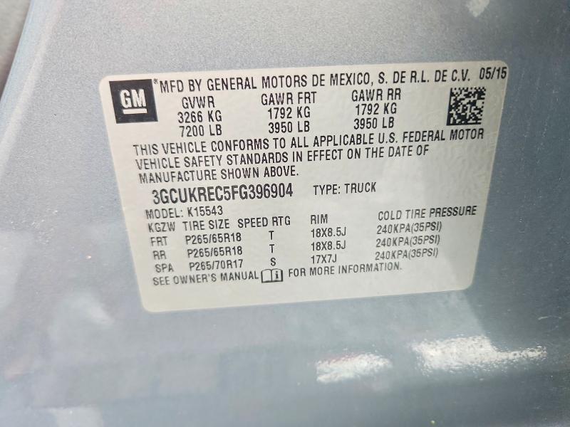 2015 Chevrolet Silverado მანქანა იყიდება აუქციონზე, vin: 3GCUKREC5FG396904, აუქციონის ნომერი: 61496466