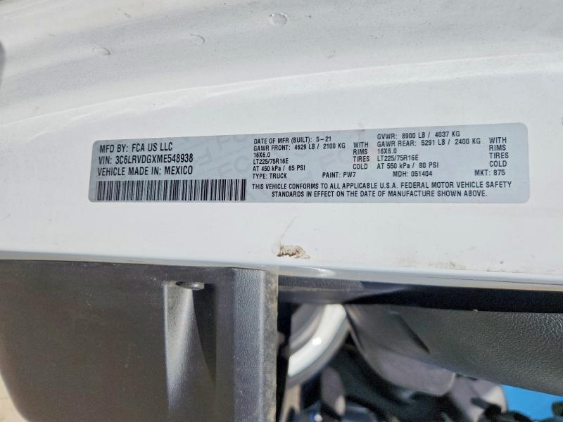 62448986 :رقم المزاد ، 3C6LRVDGXME548938 vin ، 2021 Ram Promaster 2500 مزاد بيع