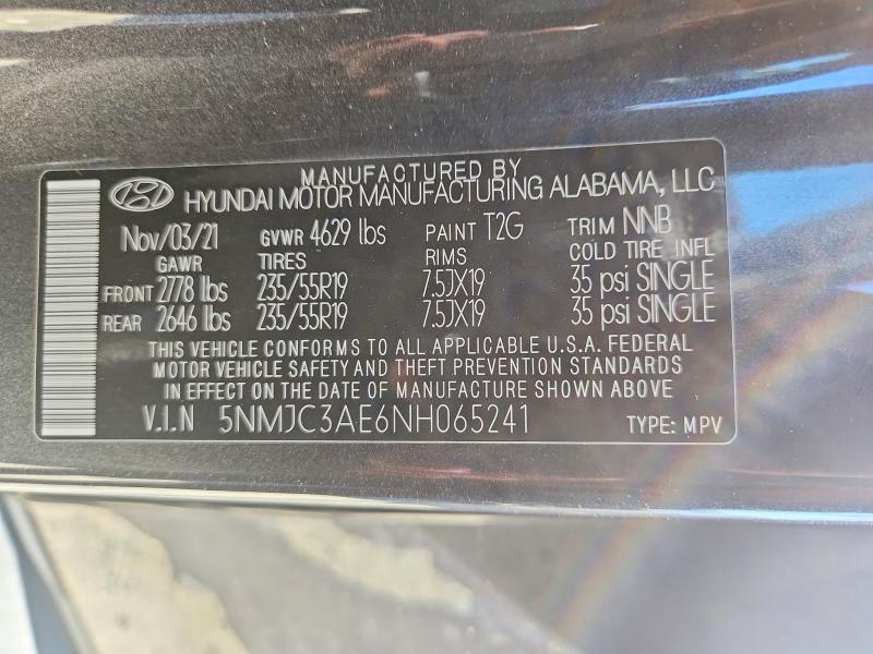 2022 Hyundai Tucson მანქანა იყიდება აუქციონზე, vin: 5NMJC3AE6NH065241, აუქციონის ნომერი: 59835686