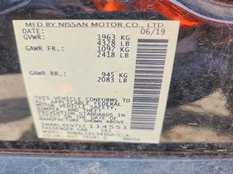 Продажа на аукционе авто 2020 Nissan Altima, vin: 1N4BL4EV7LC114551, номер лота: 62218786