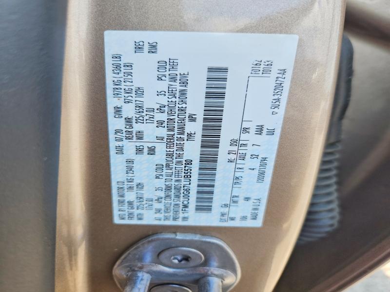 62724826 :رقم المزاد ، 1FMCU0G67LUB55780 vin ، 2020 Ford Escape مزاد بيع