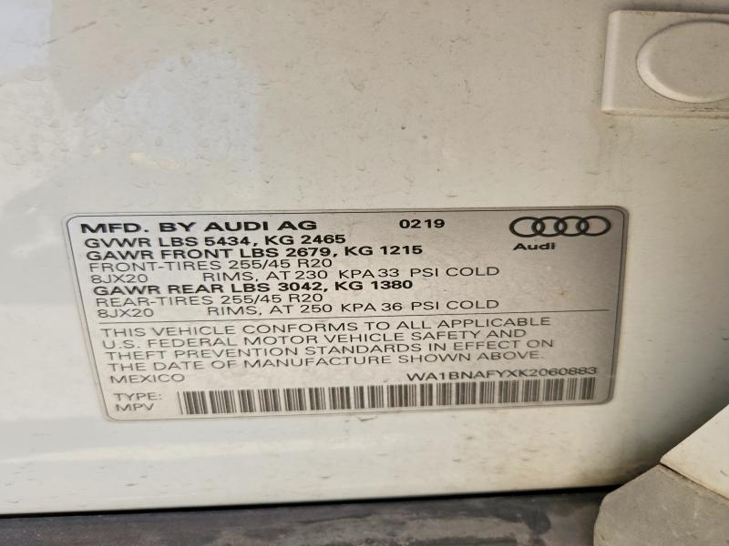 Aukcja sprzedaży 2019 Audi Q5, vin: WA1BNAFYXK2060883, numer aukcji: 58508506