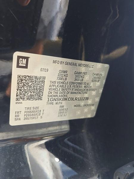 61905626 :رقم المزاد ، 1GNSKBKC0LR111239 vin ، 2020 Chevrolet Tahoe مزاد بيع