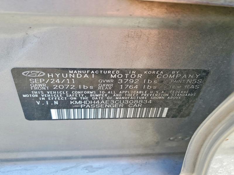 Aukcja sprzedaży 2012 Hyundai Elantra, vin: KMHDH4AE3CU308834, numer aukcji: 59368306