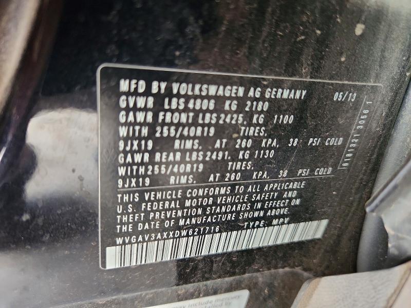 61807516 :رقم المزاد ، WVGAV3AXXDW621716 vin ، 2013 Volkswagen Tiguan مزاد بيع